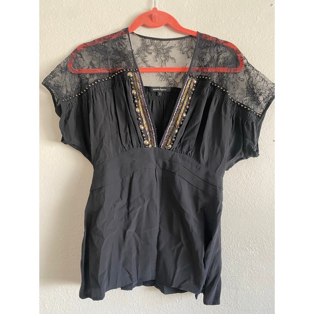Nanette Lepore Black Silk and Lace blouse